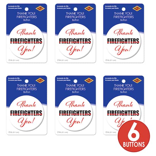 Beistle 2" Red Thank You Firefighters Buttons, 6ct.